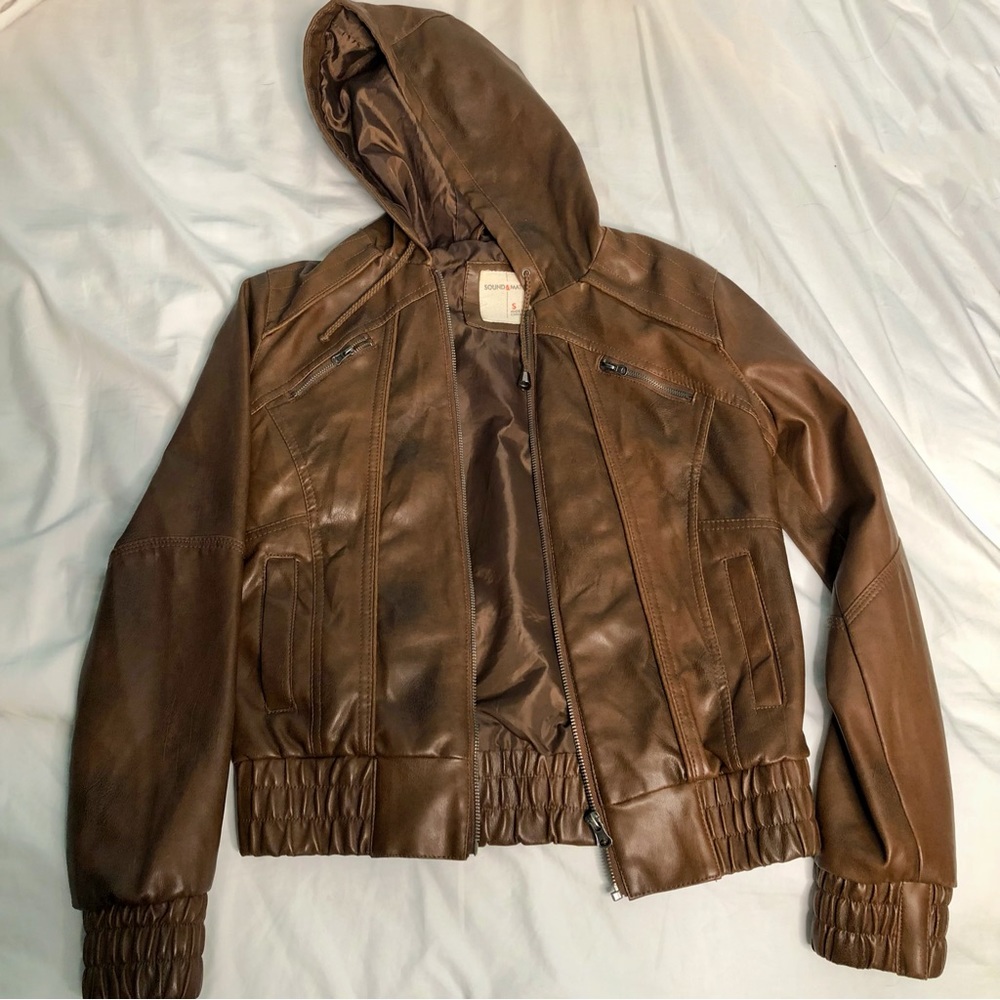 Women’s Brown leather zip up hoodie